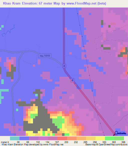Khao Kram,Thailand Elevation Map