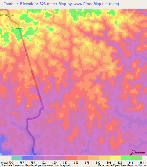 Fambele,Central African Republic Elevation Map