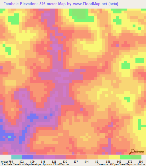 Fambele,Central African Republic Elevation Map
