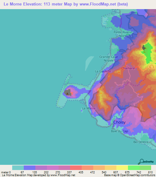 Le Morne,Mauritius Elevation Map
