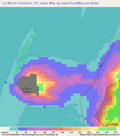 Le Morne,Mauritius Elevation Map