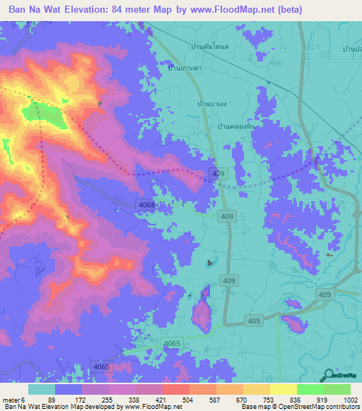 Ban Na Wat,Thailand Elevation Map