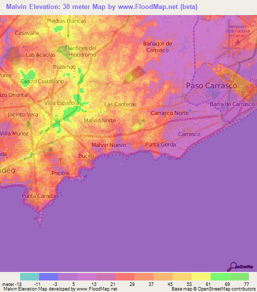 Malvin,Uruguay Elevation Map