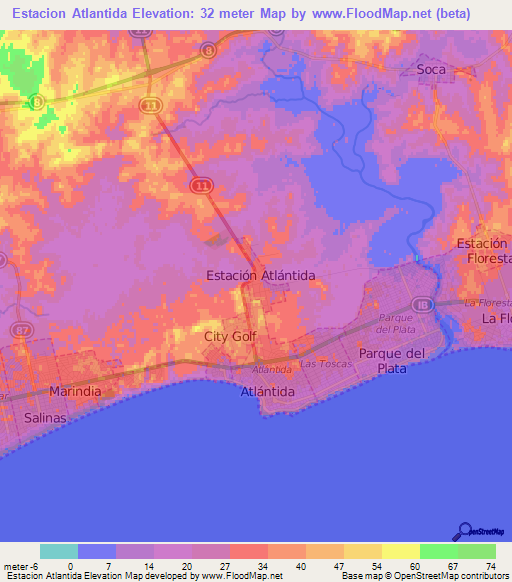 Estacion Atlantida,Uruguay Elevation Map