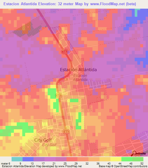 Estacion Atlantida,Uruguay Elevation Map