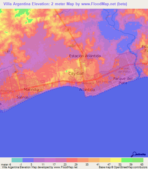 Villa Argentina,Uruguay Elevation Map