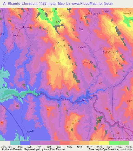Al Khamis,Yemen Elevation Map