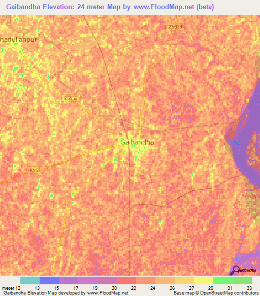 Gaibandha,Bangladesh Elevation Map