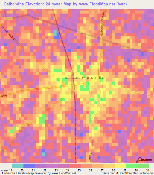 Gaibandha,Bangladesh Elevation Map
