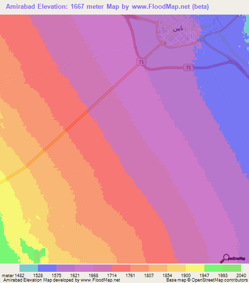 Amirabad,Iran Elevation Map