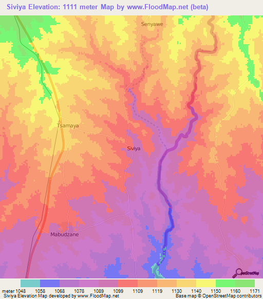 Siviya,Botswana Elevation Map