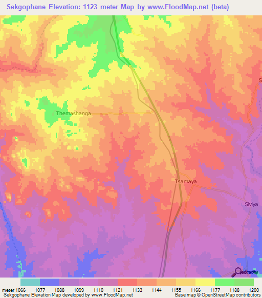 Sekgophane,Botswana Elevation Map