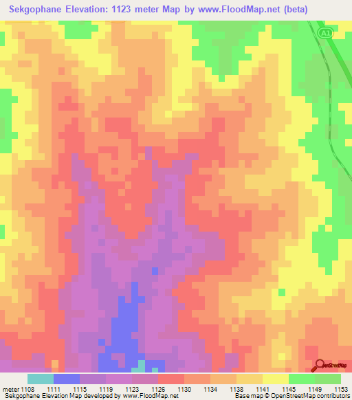 Sekgophane,Botswana Elevation Map