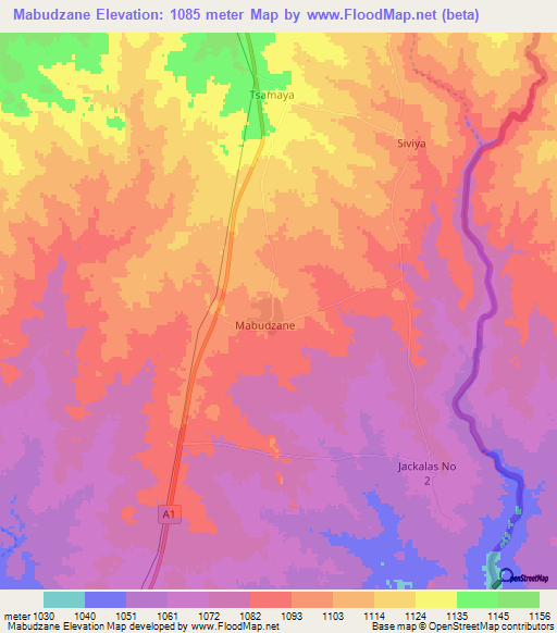 Mabudzane,Botswana Elevation Map