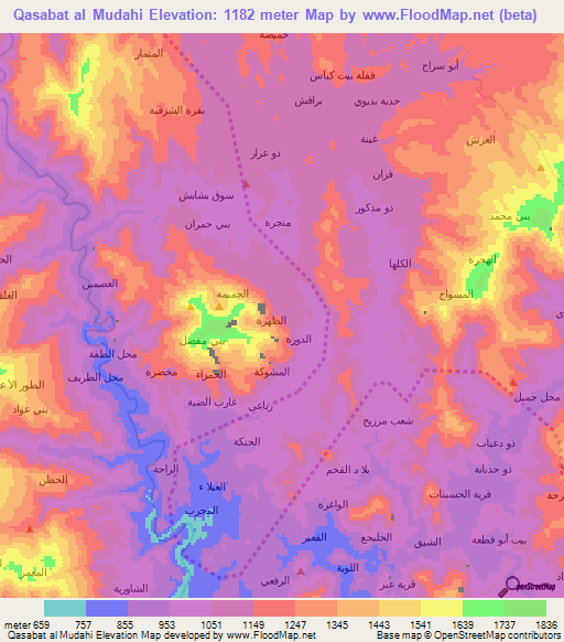 Qasabat al Mudahi,Yemen Elevation Map