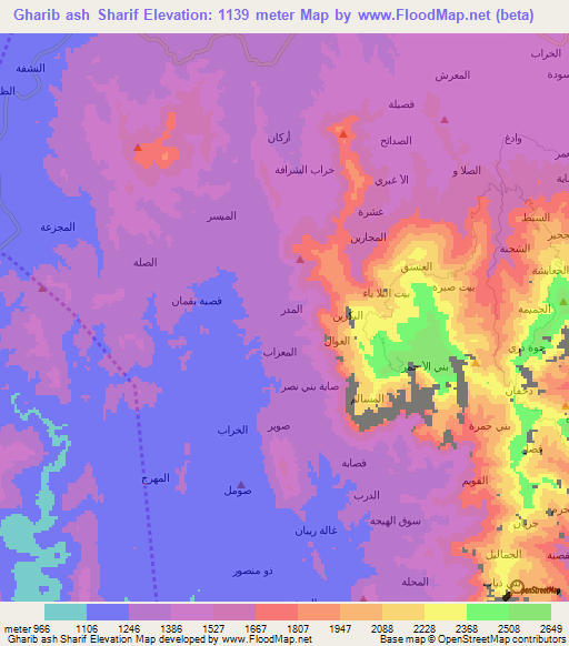 Gharib ash Sharif,Yemen Elevation Map