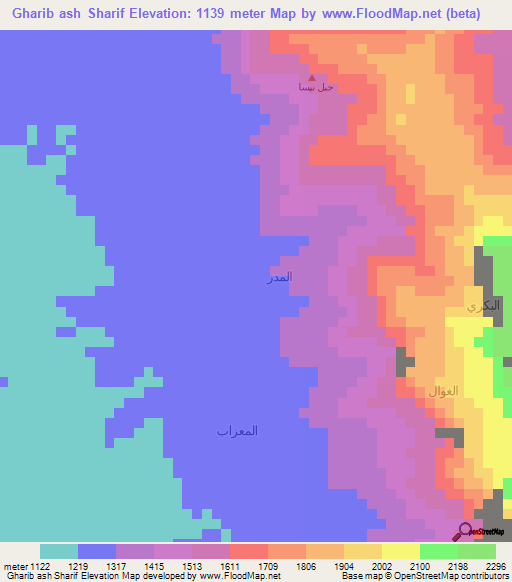 Gharib ash Sharif,Yemen Elevation Map