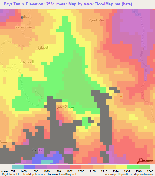 Bayt Tanin,Yemen Elevation Map