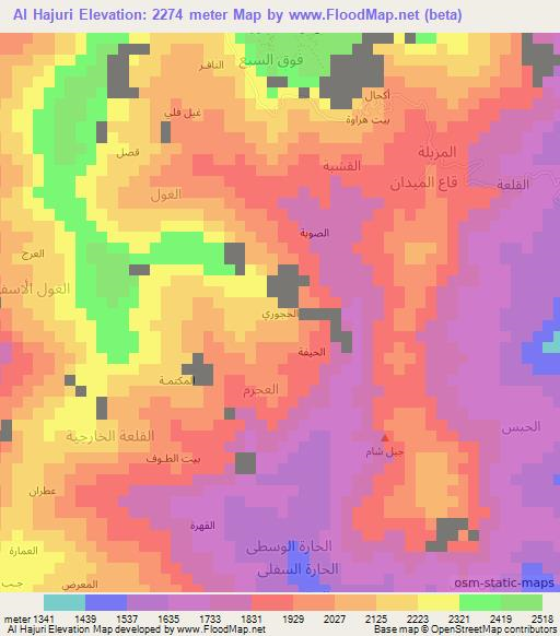 Al Hajuri,Yemen Elevation Map