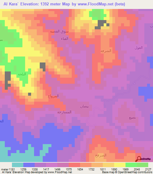 Al Kara`,Yemen Elevation Map