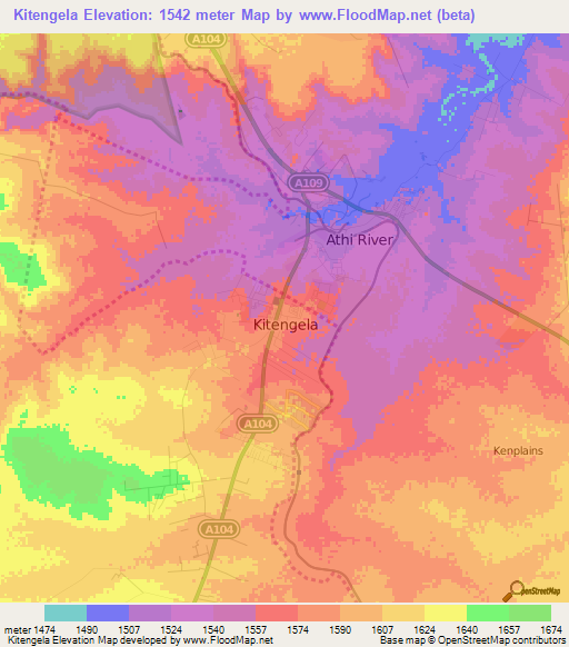 Kitengela,Kenya Elevation Map