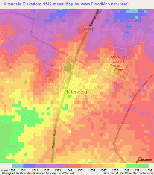 Kitengela,Kenya Elevation Map
