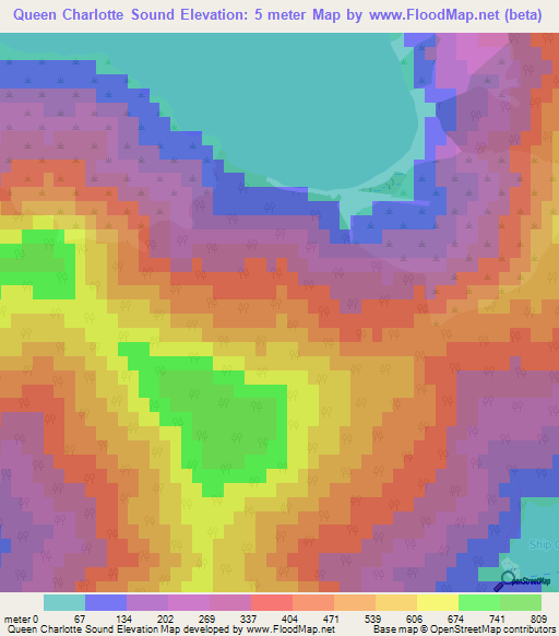 Queen Charlotte Sound,New Zealand Elevation Map