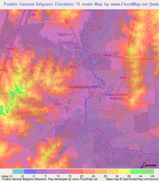 Pueblo General Belgrano,Argentina Elevation Map