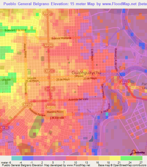 Pueblo General Belgrano,Argentina Elevation Map