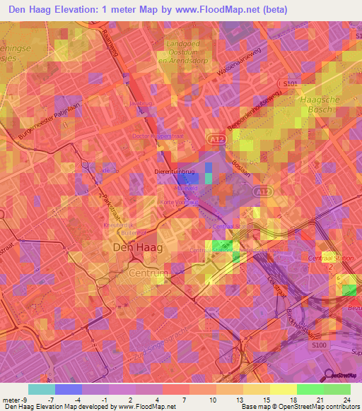 Den Haag,Netherlands Elevation Map