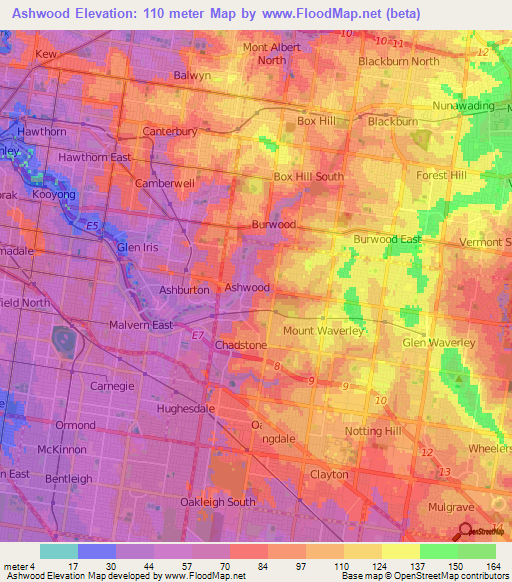 Ashwood,Australia Elevation Map