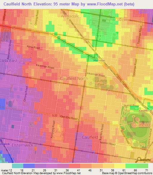 Caulfield North,Australia Elevation Map