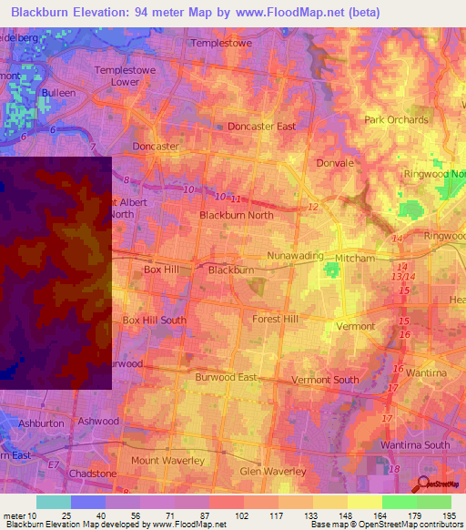 Blackburn,Australia Elevation Map