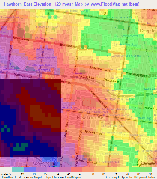 Hawthorn East,Australia Elevation Map