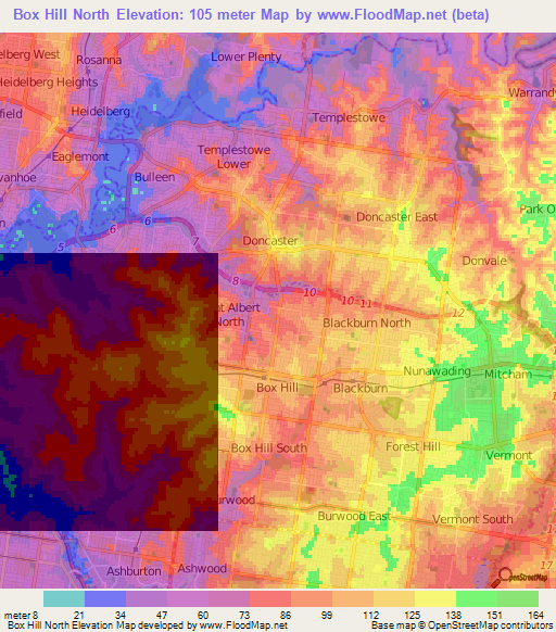 Box Hill North,Australia Elevation Map