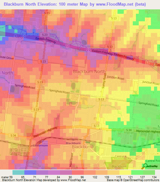 Blackburn North,Australia Elevation Map