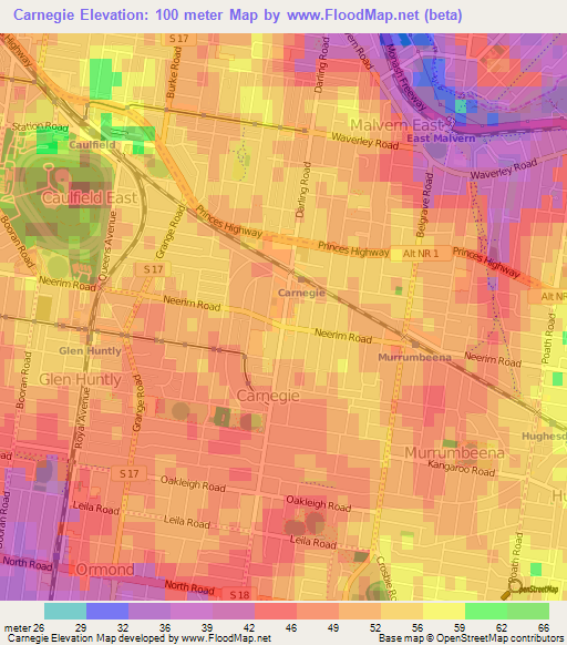 Carnegie,Australia Elevation Map