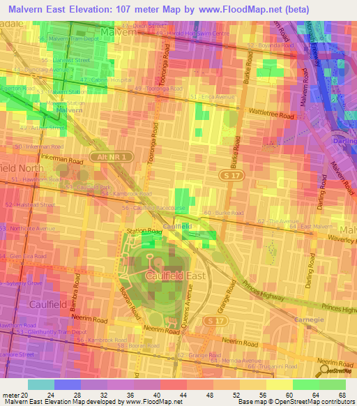 Malvern East,Australia Elevation Map