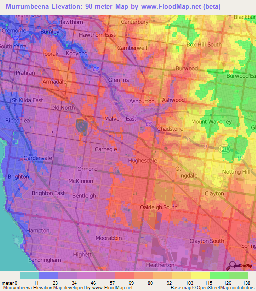 Murrumbeena,Australia Elevation Map