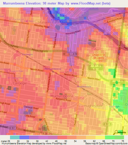 Murrumbeena,Australia Elevation Map