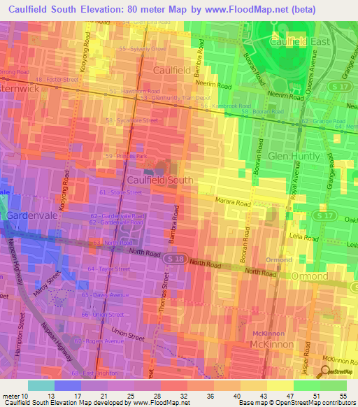 Caulfield South,Australia Elevation Map