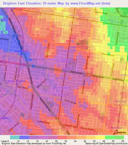 Brighton East,Australia Elevation Map