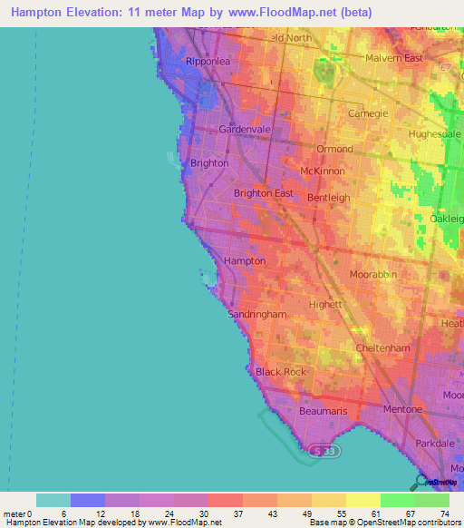 Hampton,Australia Elevation Map