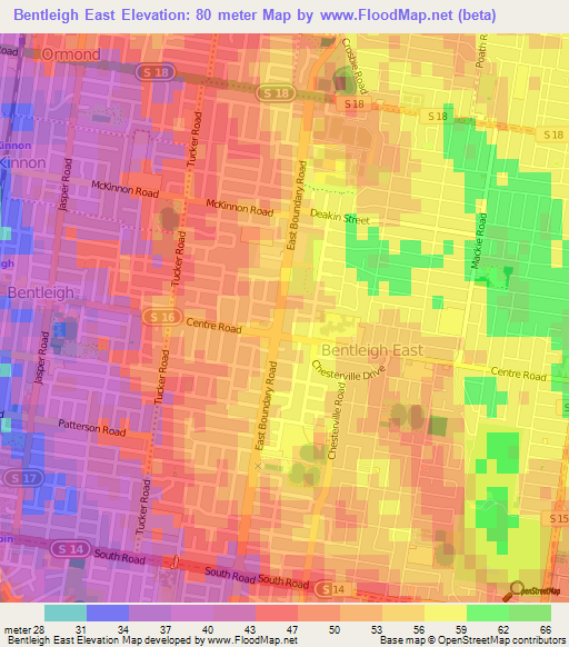Bentleigh East,Australia Elevation Map