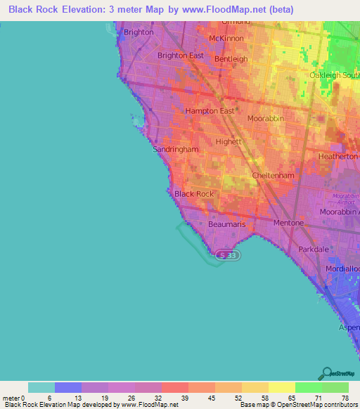 Black Rock,Australia Elevation Map