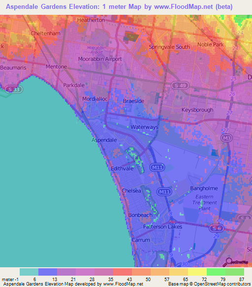 Aspendale Gardens,Australia Elevation Map
