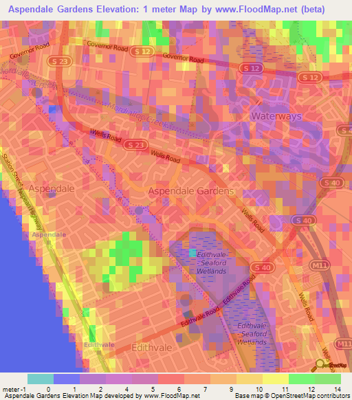 Aspendale Gardens,Australia Elevation Map