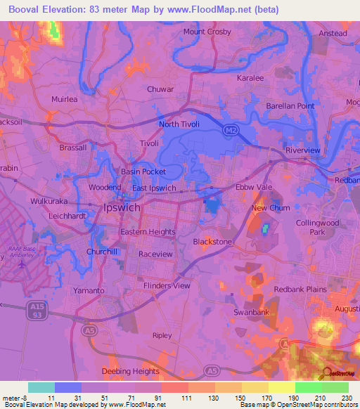 Booval,Australia Elevation Map