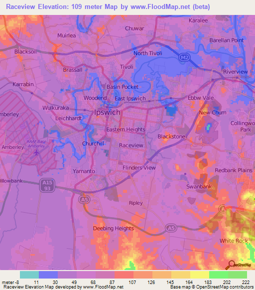 Raceview,Australia Elevation Map