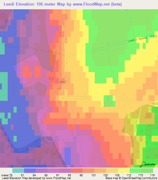 Leedi,Estonia Elevation Map